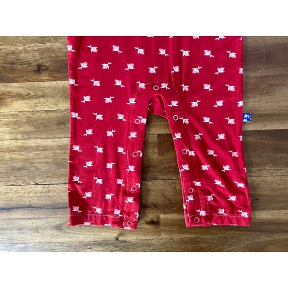 NEW Kickee Pants Candy Apple Red Pink Rosebud Bamboo Floral Romper 3-6M - Picture 4 of 7